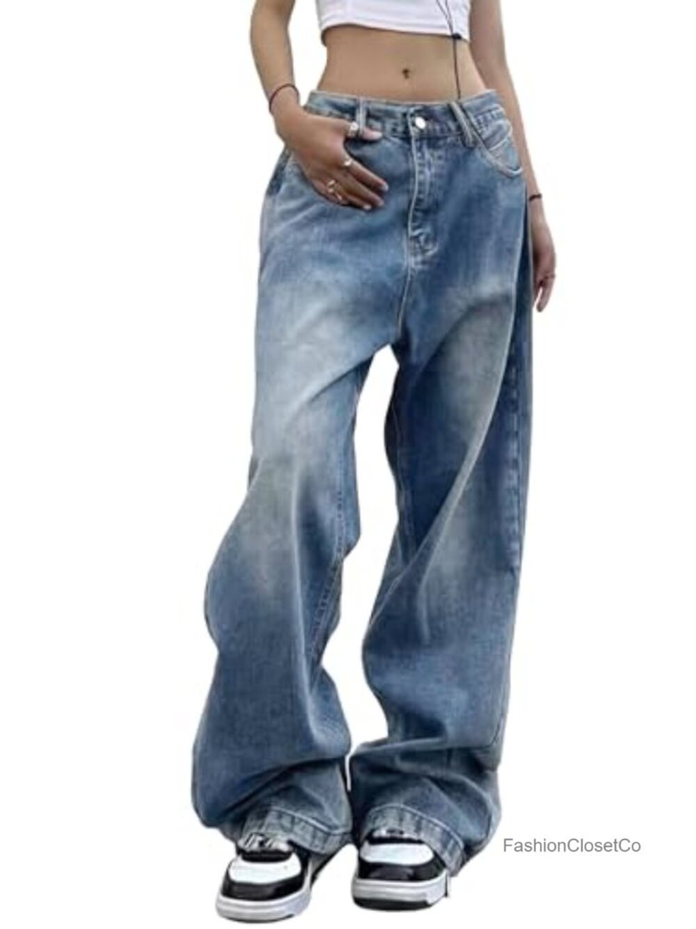 Wide Leg Baggy Jeans Mid Waist Y2K 90s Denim Pants